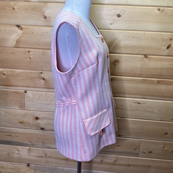 Jantzen Vintage Pink Striped Button Up Knit Golf Vest 70's Size 16 - Picture 7 of 9